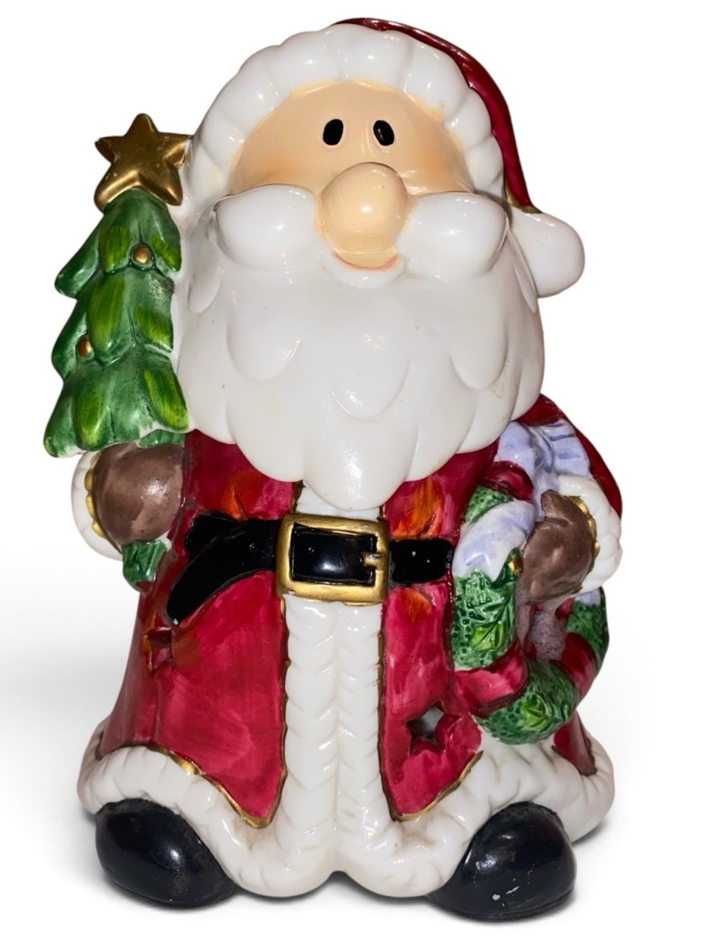 SANTA CLAUS WAX WARMER Ceramic Figurine 2 Piece Red Green White